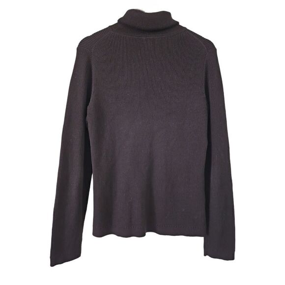 Talbots Cotton Blend Turtle Neck Pullover Ruffled Collar Sweater Black Classy L - Picture 2 of 13